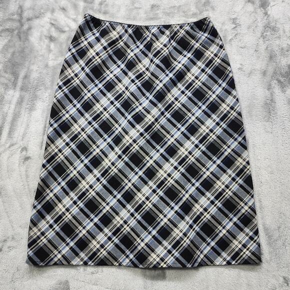 Vintage Lavender Skirt Womens M Blue Black Plaid Pull On Pencil Preppy Academia - Picture 1 of 8